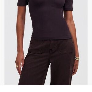 Madewell Brown Ribbed Crewneck Short Sleeve Top